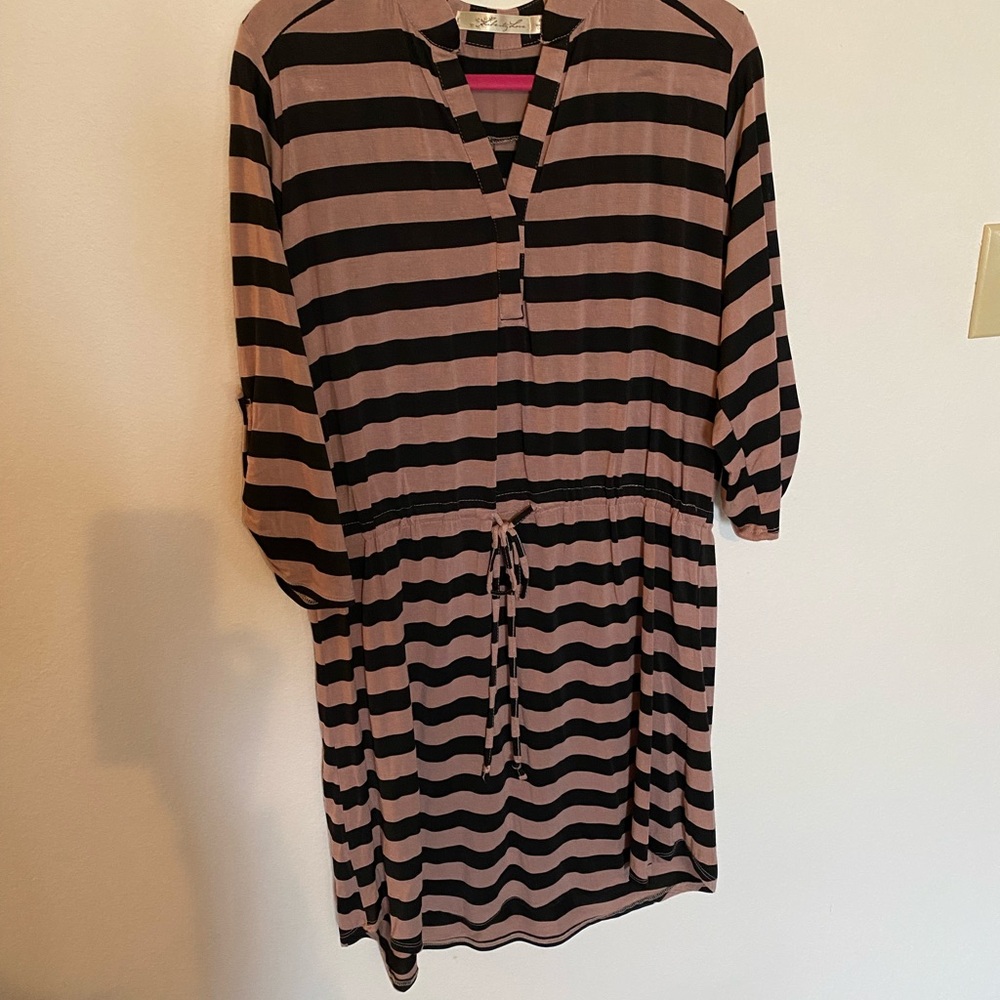 Liberty Love Black and Brown Striped Long Sleeve Dress